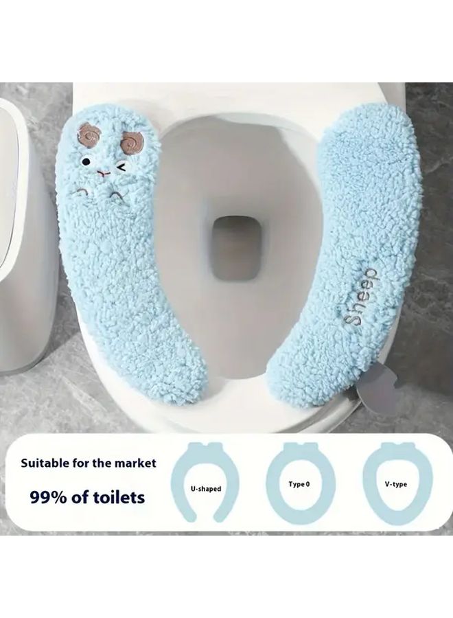 Soft Toilet Seat Cushion With Sheep Design Warm Washable Fabric Adhesive Backing - Image 3