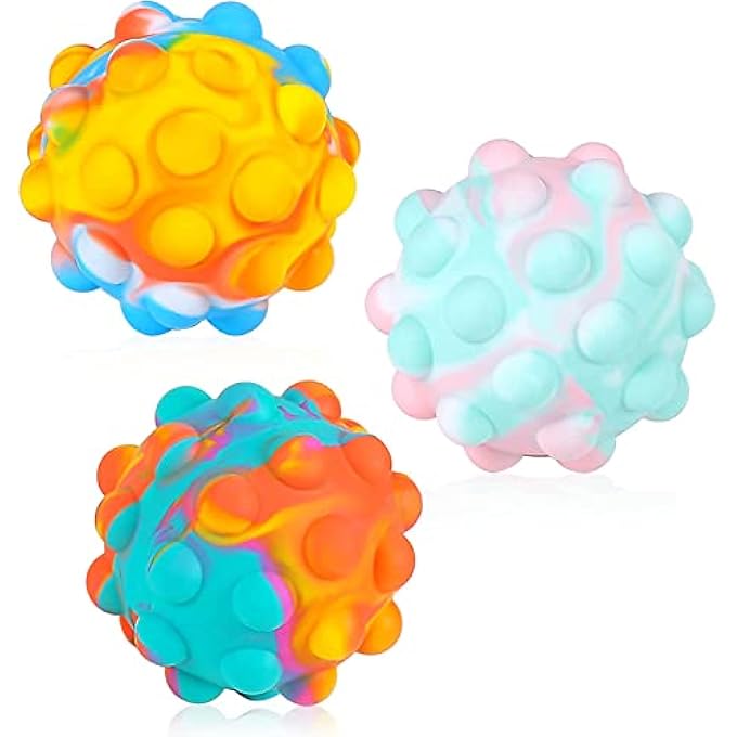N.C Pop It Ball Fidget Toys, Stress Balls 3 Pack 3D Round Pop on it Rainbow with Bubbles, Squeeze Sensory Toys for Stress Relief, Holiday Birthday Gifts for Girls, Boys, Kids, Adults, - Image 1