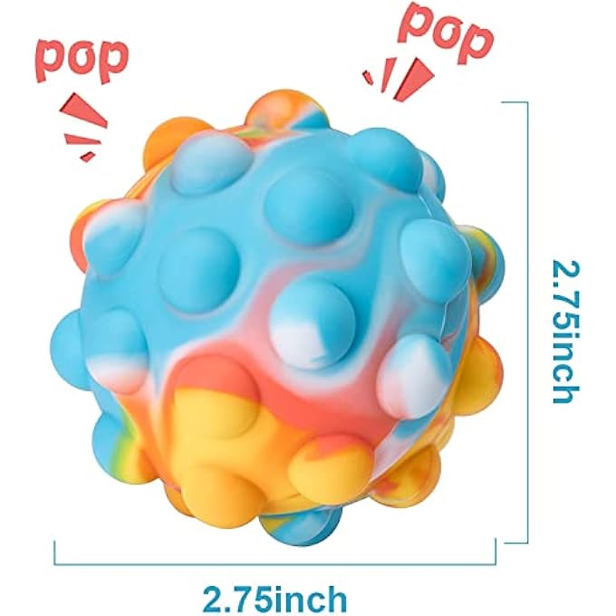 N.C Pop It Ball Fidget Toys, Stress Balls 3 Pack 3D Round Pop on it Rainbow with Bubbles, Squeeze Sensory Toys for Stress Relief, Holiday Birthday Gifts for Girls, Boys, Kids, Adults, - Image 2