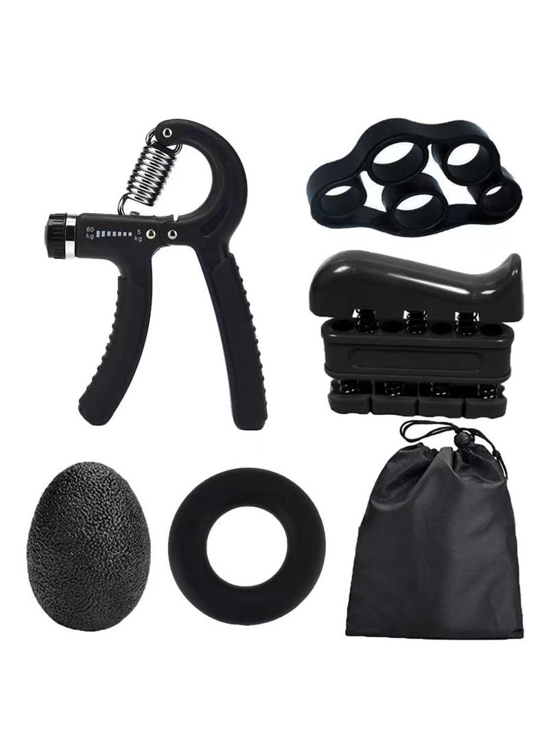 KUYING 6 Pcs Hand Grip Strengthener Kit with Storage Pouch Hand Finger Exerciser 5 Finger Stretcher Adjustable Hand Gripper Hand Therapy Ball Grip Exercise Ring  - Image 1