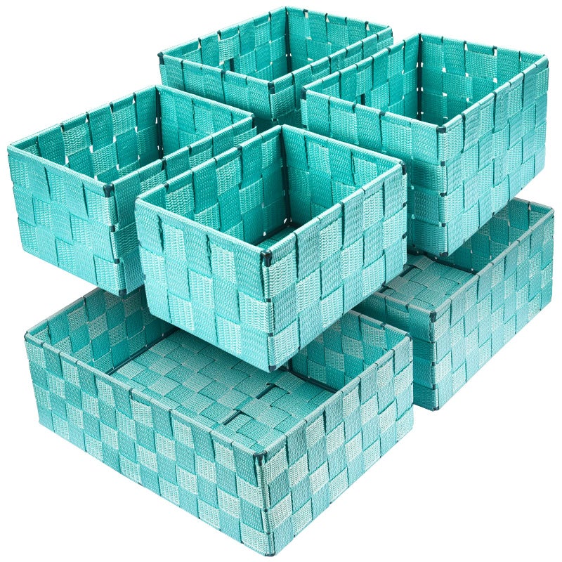Uvellgift Woven Storage Baskets Storage Bins Cube Basket Container Baskets Storage Boxes Organizers for Clothes Shelves Closet Set of 6 Aqua