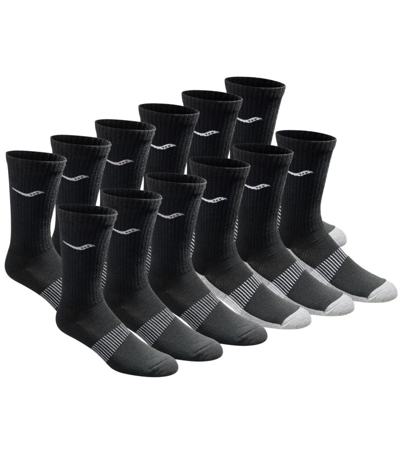 Saucony Men's RunDry Mesh Ventilating Comfort Fit Performance Crew Socks, Available in L-XL (3, 6, Black (12 Pairs), Large - Image 1