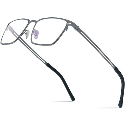 FONEX Pure Titanium Glasses Frame Men Square Eyeglasses Optical Eyewear (F85779 Grey, Clear) - Image 1