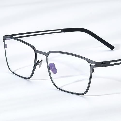 FONEX Pure Titanium Glasses Frame Men Square Eyeglasses Optical Eyewear (F85779 Grey, Clear) - Image 2