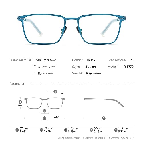 FONEX Pure Titanium Glasses Frame Men Square Eyeglasses Optical Eyewear (F85779 Grey, Clear) - Image 3