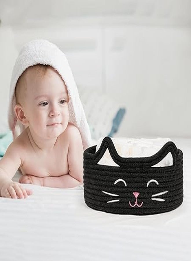 RUGSZONE GOODIE® -Small Cat Storage Basket, Black Cute Basket for Toys, Dog Toy Basket, Woven Rope Basket for Organizing, Empty Gift Basket for Baby, Black, 9.8 x 4 inches (black pink nose, 9x4) - Image 2