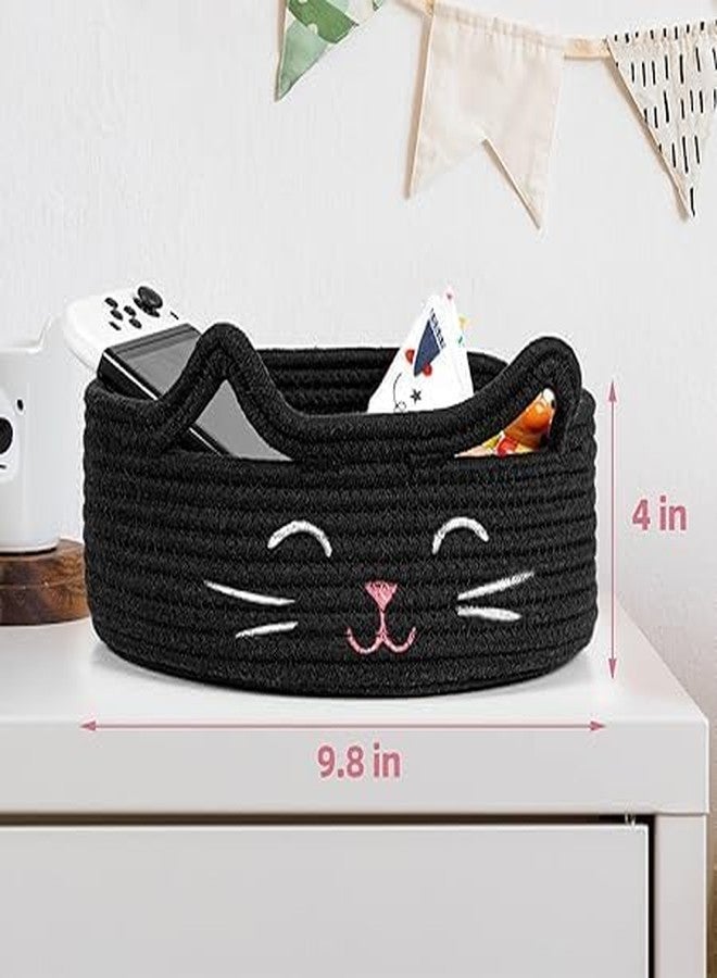 RUGSZONE GOODIE® -Small Cat Storage Basket, Black Cute Basket for Toys, Dog Toy Basket, Woven Rope Basket for Organizing, Empty Gift Basket for Baby, Black, 9.8 x 4 inches (black pink nose, 9x4) - Image 3