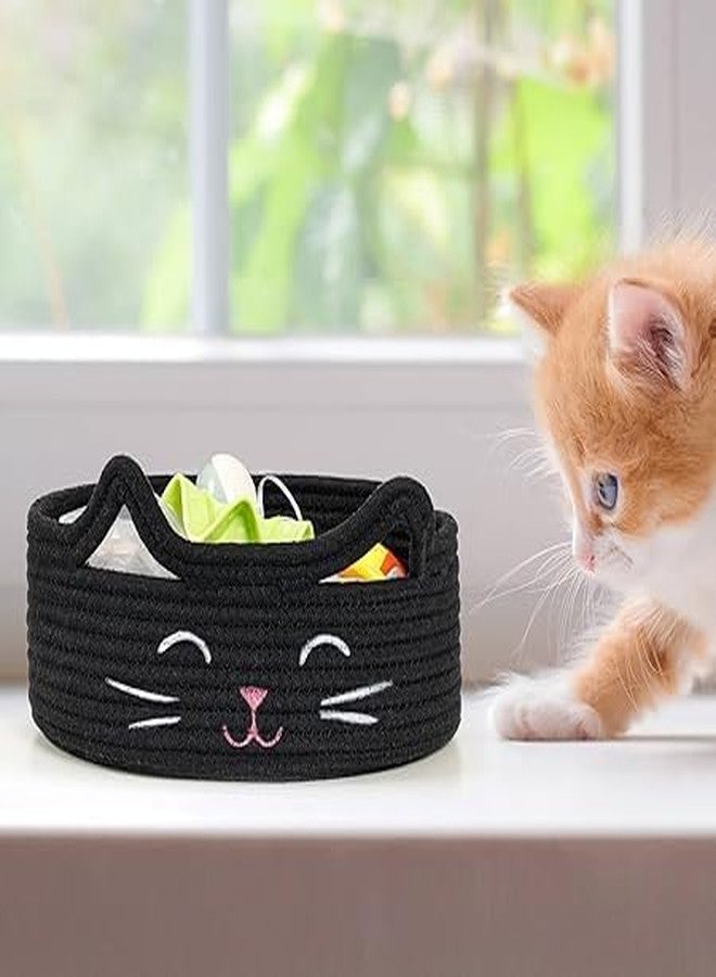 RUGSZONE GOODIE® -Small Cat Storage Basket, Black Cute Basket for Toys, Dog Toy Basket, Woven Rope Basket for Organizing, Empty Gift Basket for Baby, Black, 9.8 x 4 inches (black pink nose, 9x4) - Image 5