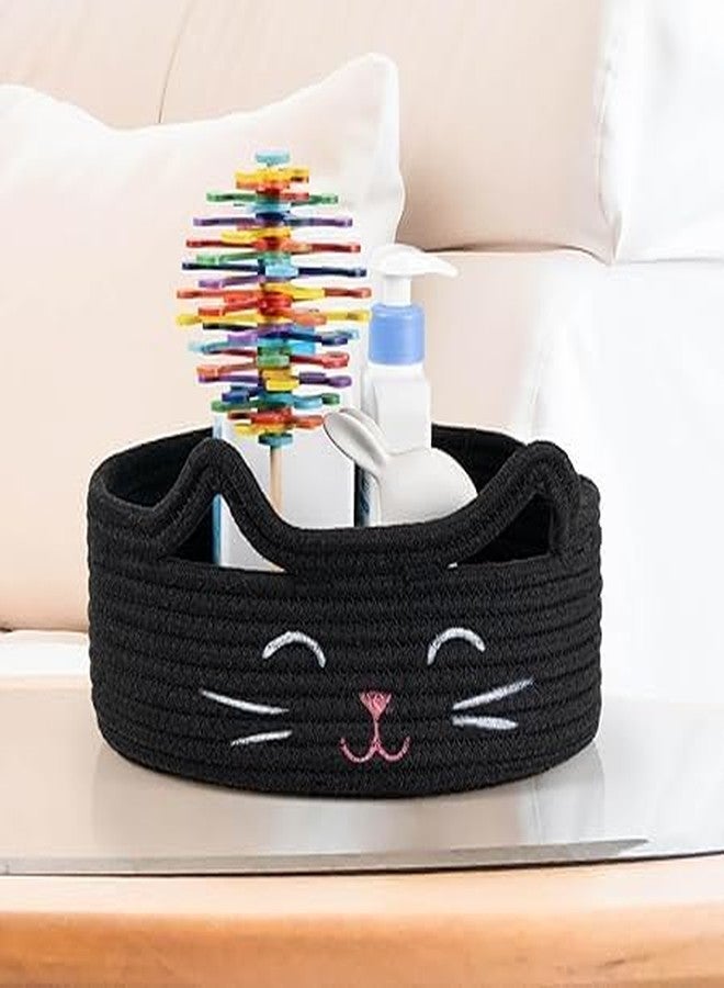 RUGSZONE GOODIE® -Small Cat Storage Basket, Black Cute Basket for Toys, Dog Toy Basket, Woven Rope Basket for Organizing, Empty Gift Basket for Baby, Black, 9.8 x 4 inches (black pink nose, 9x4) - Image 4