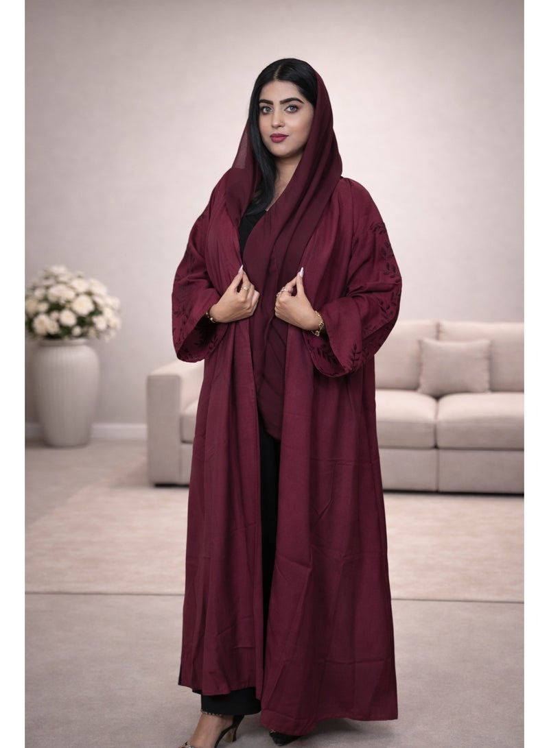 فاشون لاين عباية جميلة بياقة مفتوحة على شكل حرف ، قماش قطني مفتوح بتصميم عمل آري أحمر - Image 1