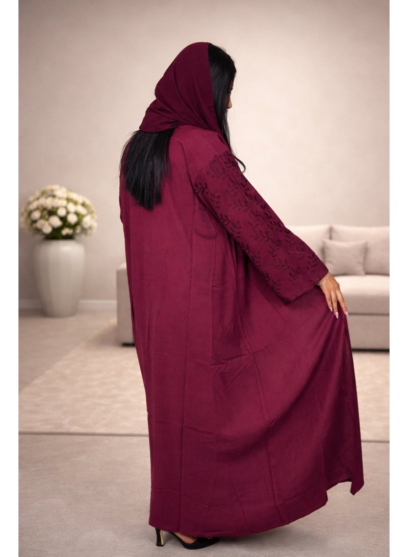 فاشون لاين عباية جميلة بياقة مفتوحة على شكل حرف ، قماش قطني مفتوح بتصميم عمل آري أحمر - Image 5