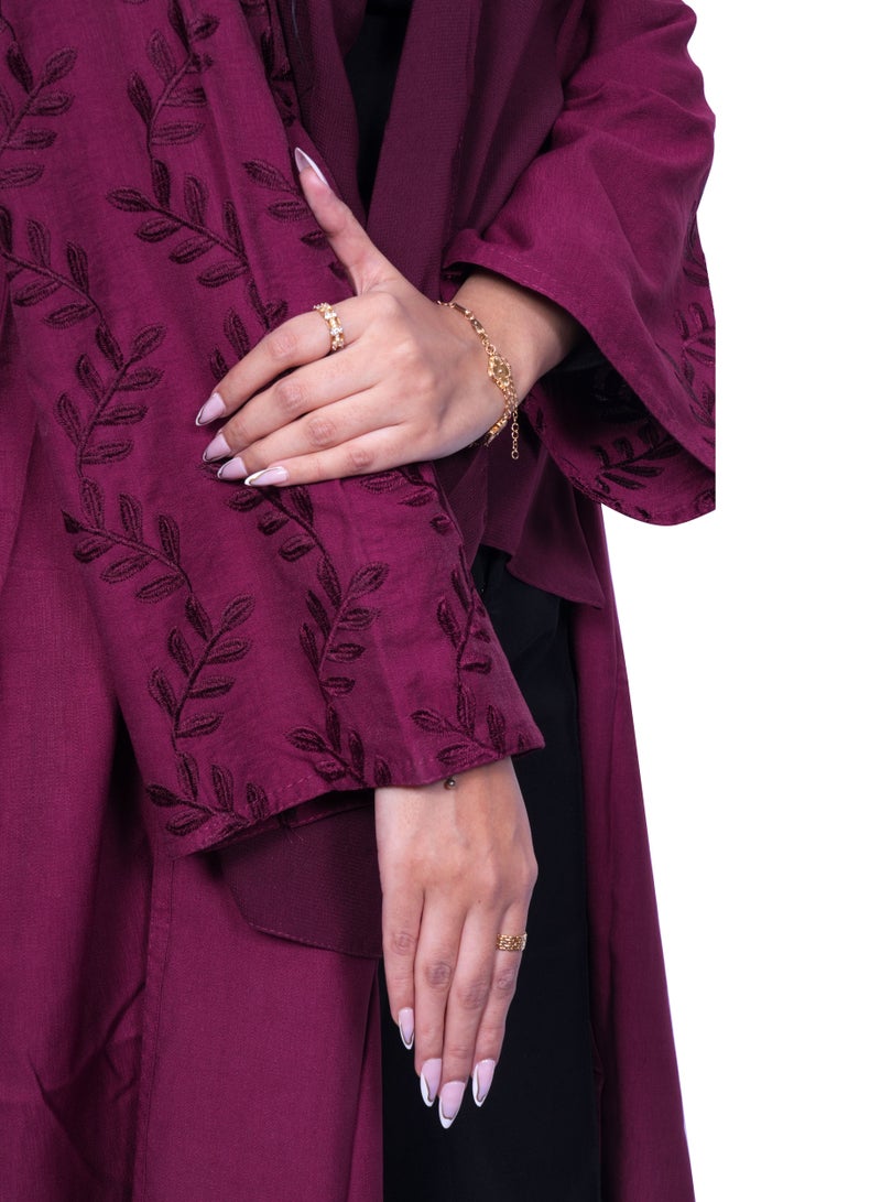 فاشون لاين عباية جميلة بياقة مفتوحة على شكل حرف ، قماش قطني مفتوح بتصميم عمل آري أحمر - Image 3