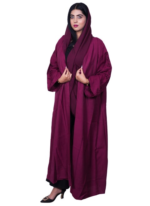 Beautiful Abaya V-Open Neck, Open Cotton Cloth Ari work design Red