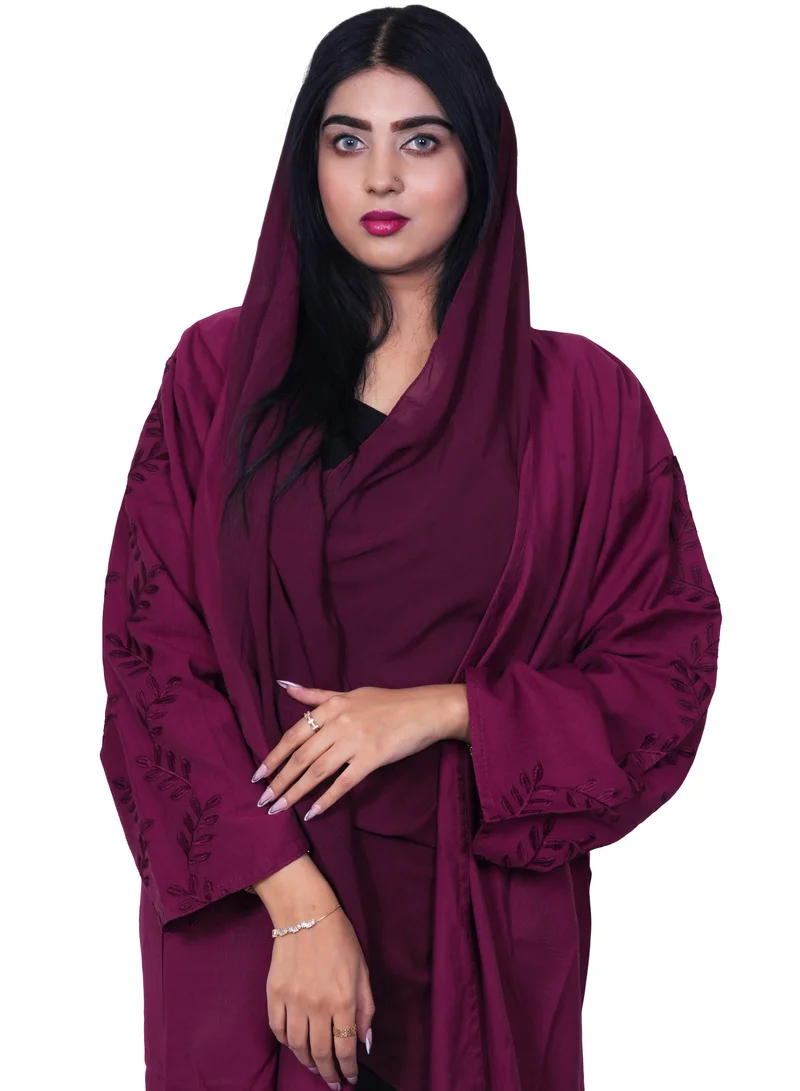 فاشون لاين عباية جميلة بياقة مفتوحة على شكل حرف ، قماش قطني مفتوح بتصميم عمل آري أحمر
