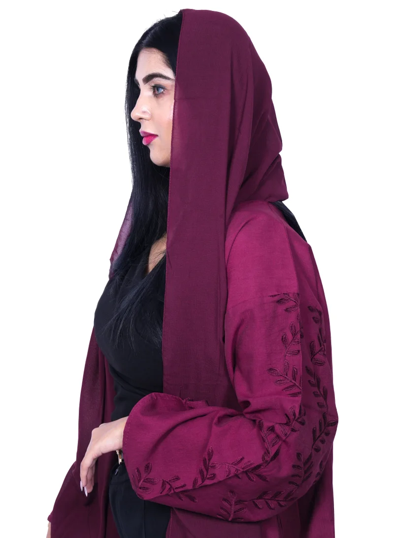 فاشون لاين عباية جميلة بياقة مفتوحة على شكل حرف ، قماش قطني مفتوح بتصميم عمل آري أحمر