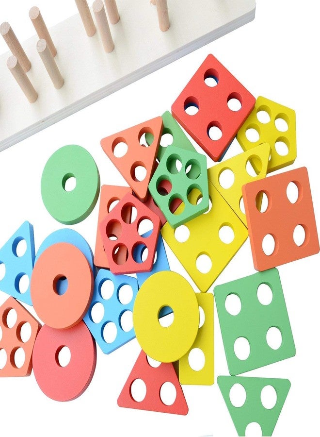 click2shop Kids Wooden Angle Geometric Blocks Stacker - Shape Sorter Column Puzzle Stacking Set | 5 Columns for Cognitive Development and Fine Motor Skills | Educational Toy for Toddlers - Image 2