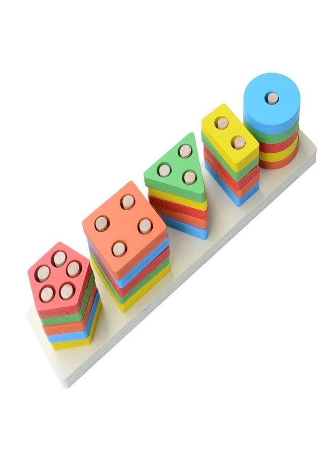 click2shop Kids Wooden Angle Geometric Blocks Stacker - Shape Sorter Column Puzzle Stacking Set | 5 Columns for Cognitive Development and Fine Motor Skills | Educational Toy for Toddlers - Image 5