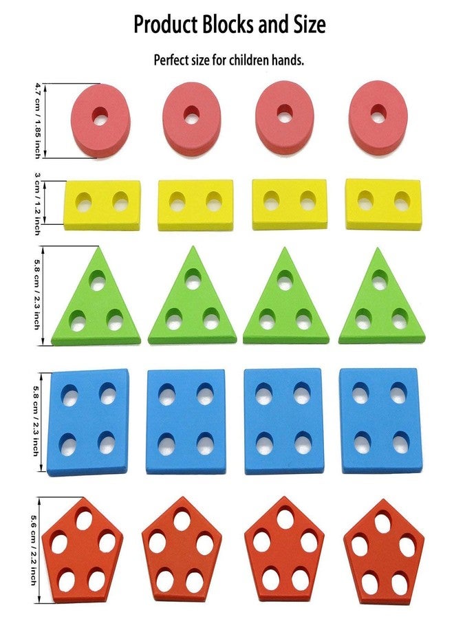 click2shop Kids Wooden Angle Geometric Blocks Stacker - Shape Sorter Column Puzzle Stacking Set | 5 Columns for Cognitive Development and Fine Motor Skills | Educational Toy for Toddlers - Image 3