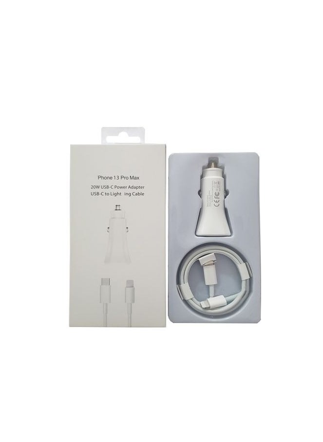 Generic 20W Car Charger USB C Power Adapter For iPhone 13 With Type C to Lightning Cable White  - Image 2