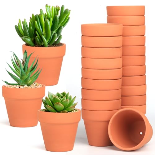 Baxrou Terra Cotta Pots, 24 Pack 3.15 Inch Mini Clay Pot with Drainage Holes,Cactus Flower Nursery Terracotta Pots for Indoor/Outdoor Succulent Plants, Crafts, Wedding Favor - Image 1