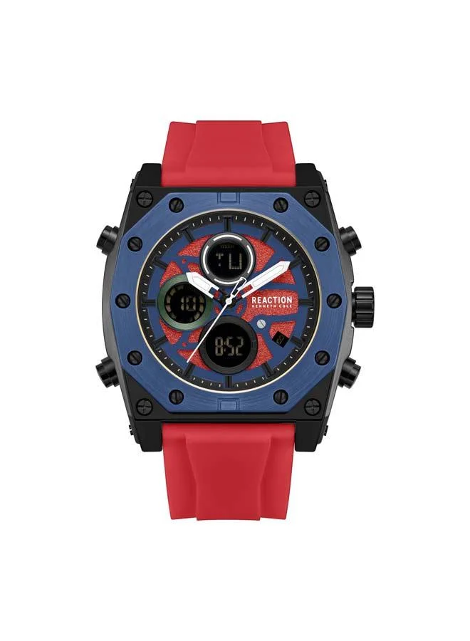 Kenneth Cole Reaction Red Dial Red Silicone Strap Analog-digital Watch for Men, 52.4mm