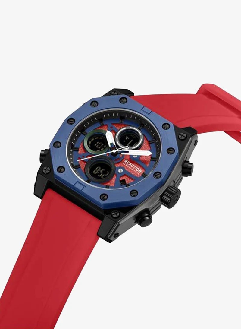 كينيث كول ريأكشن Red Dial Red Silicone Strap Analog-digital Watch for Men, 52.4mm