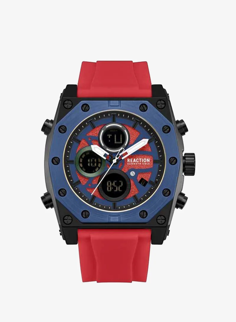 كينيث كول ريأكشن Red Dial Red Silicone Strap Analog-digital Watch for Men, 52.4mm