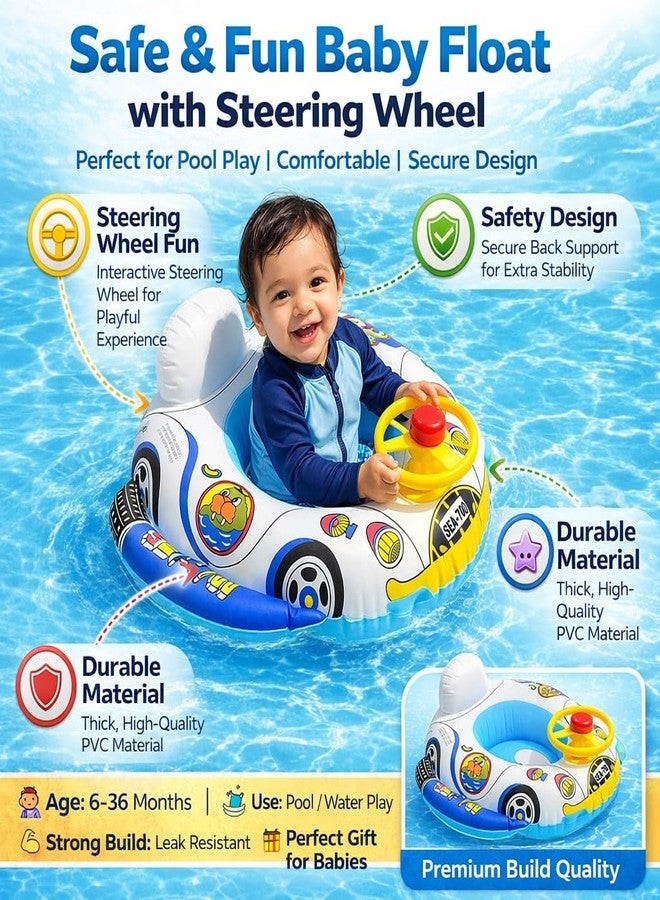 Sukhrup Baby Swimming Float, Kids Swim Tube Car Design, Anti-Flip Inflatable Baby Pool Float with Seat, Toddler Swim Ring for 6 Months–5 Years (Swim A2) - Image 4