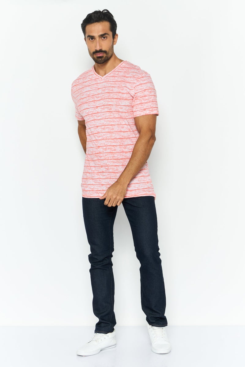 Company Eighty One Men V Neck Short Sleeve Printed T Shirt, Coral - Image 2