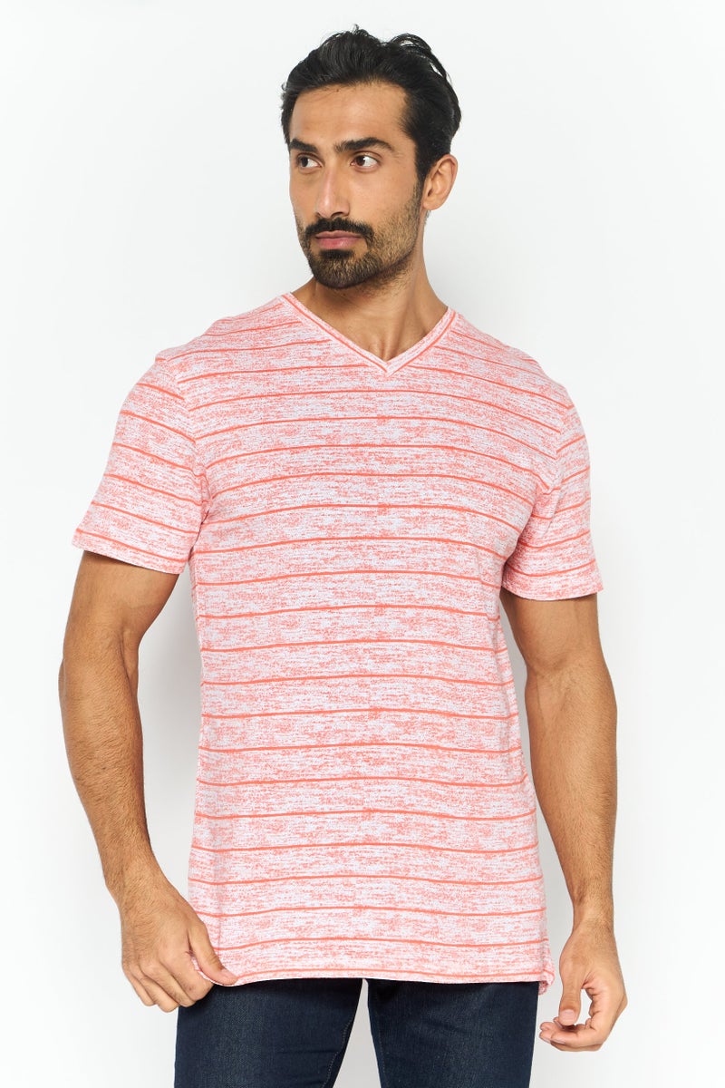 Company Eighty One Men V Neck Short Sleeve Printed T Shirt, Coral - Image 1