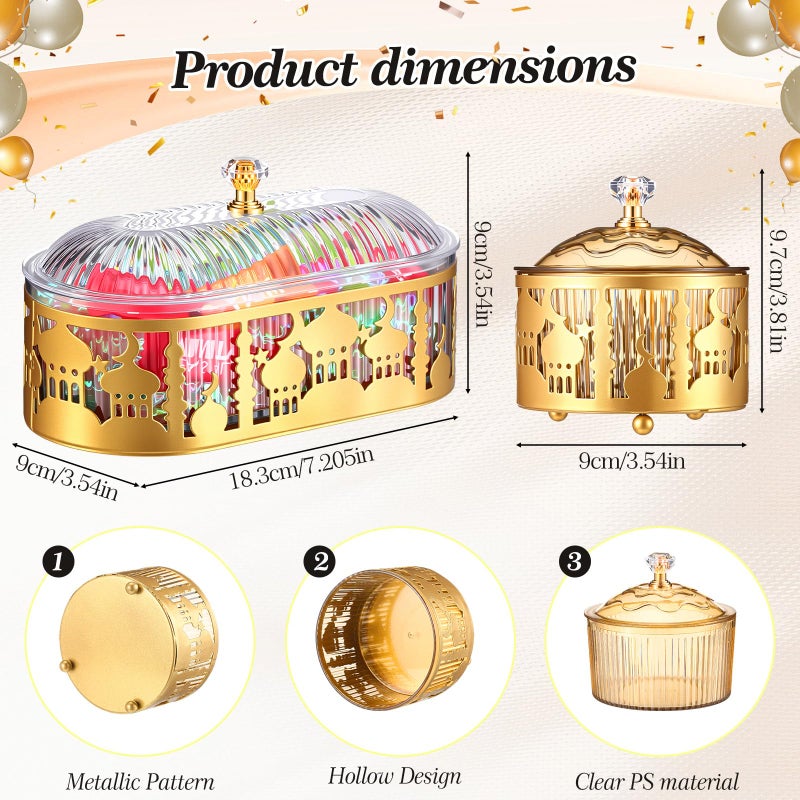 Otoolling 4 Pcs Ramadan Trays with Lid Gold Eid Mubarak Tray Plates Ramadan Moon Candy Dish Table Decorations Food Serving Tray Islam Muslim Al-fitr Cookie Storage Container for Eid Party Supplies - Image 3