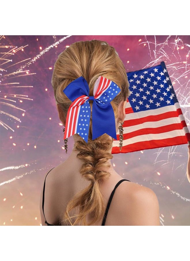 Kistreao - 4th of July Hair Ribbon for Girl Women Star Bow Elastic Hair Ties Independent Day Hair Band 4th of July Parade Hair Accessories Stretchy Hair Ropes Hair Loop Ponytail Holders for Thick Hair - Image 1
