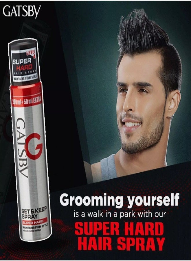 GATSBY Set And Keep Super Hard Hair Spray 250ml  - Image 4