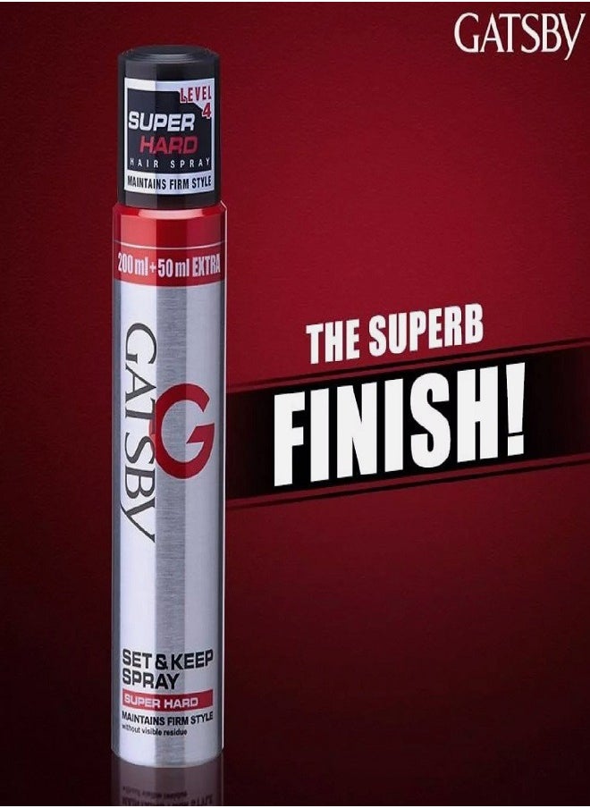 GATSBY Set And Keep Super Hard Hair Spray 250ml  - Image 3