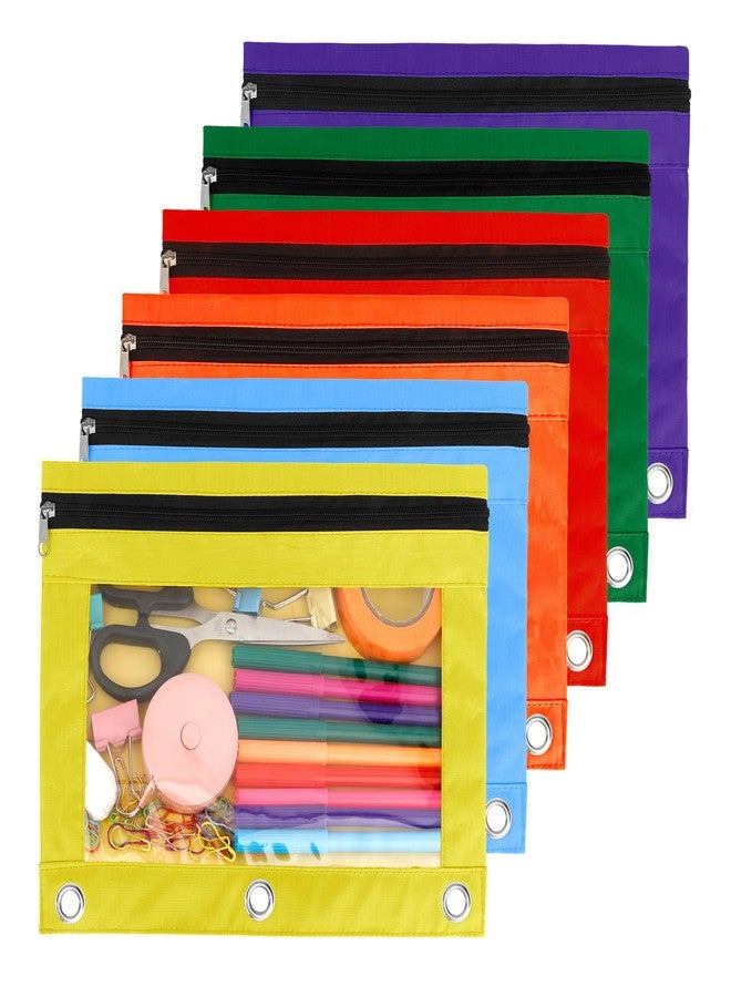 Libemskix Pencil Pouch for 3 Ring Binder, 6 Pack Pencil Bags with Zipper, Large Capacity Pencil Case for Binder Assorted Color Pencil Case Pouch with Clear Window and Grommets Pencil Pocket for Office Supplies - Image 1