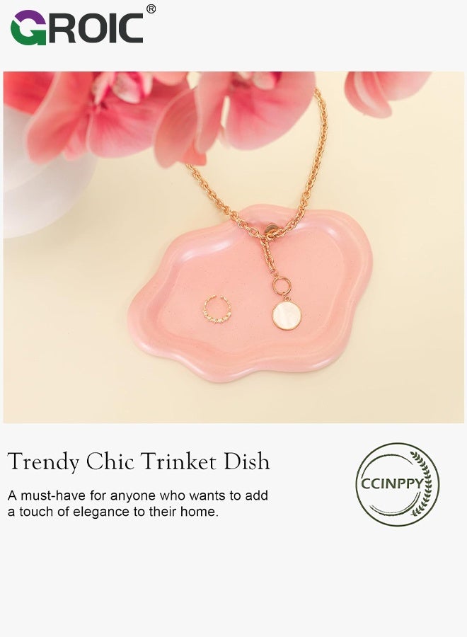 GROIC صينية مجوهرات سيراميك، طبق سحابة وردي، منظم عرض للزينة والساعات والمفاتيح، طبق حلقة زينة لطيف على شكل سحابة، ديكور طاولة جانبية للزينة، عطر، طبق مجوهرات بنقاط سمسم وردية - Image 3