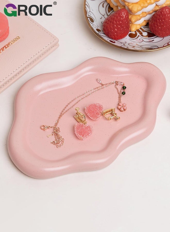 GROIC صينية مجوهرات سيراميك، طبق سحابة وردي، منظم عرض للزينة والساعات والمفاتيح، طبق حلقة زينة لطيف على شكل سحابة، ديكور طاولة جانبية للزينة، عطر، طبق مجوهرات بنقاط سمسم وردية - Image 5