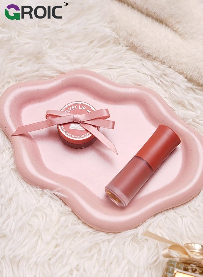 GROIC صينية مجوهرات سيراميك، طبق سحابة وردي، منظم عرض للزينة والساعات والمفاتيح، طبق حلقة زينة لطيف على شكل سحابة، ديكور طاولة جانبية للزينة، عطر، طبق مجوهرات بنقاط سمسم وردية - Image 4