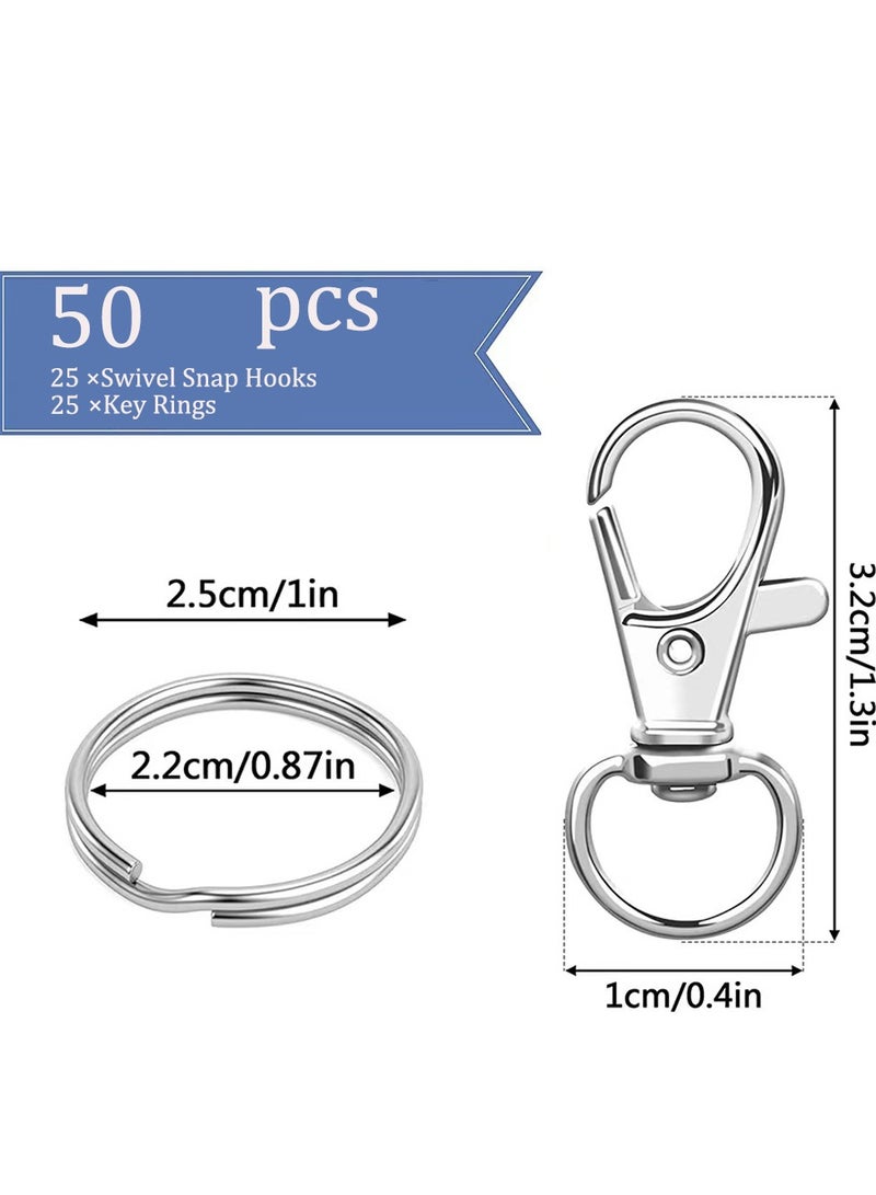 50pcs Metal Lobster Claw Clasps with Key Rings, 25pcs Keychain Clip Hooks and 25pcs Keychain Rings, Keychain Accessories, Keychain Rings Craft Making Kit - Image 2