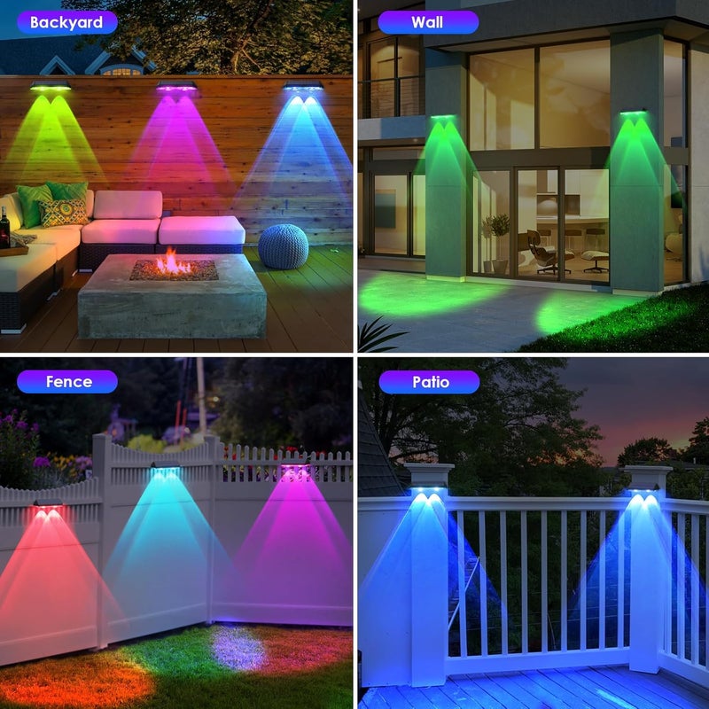 أضواء السياج الشمسية الخارجية، 2PK أضواء RGB شمسية للاستخدام الخارجي في الفناء الخلفي، الشرفة، سياج السطح، درابزين السلالم، حمام السباحة والجدار - Image 5