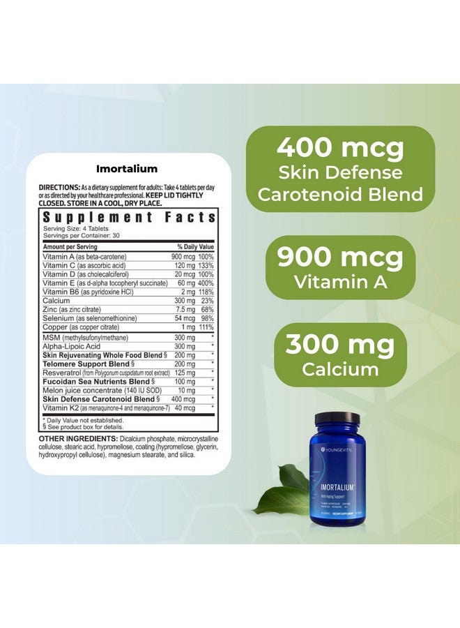 Youngevity Imortalium® - Anti-Aging Telomere Health, Fucoxanthin, Carotenoid Blend, Fucoidan Blend, MSM, Glutathione, Skin Rejuvinating Blend + 12 Whole Foods 120 Tablets (Pack of 1) - Image 3