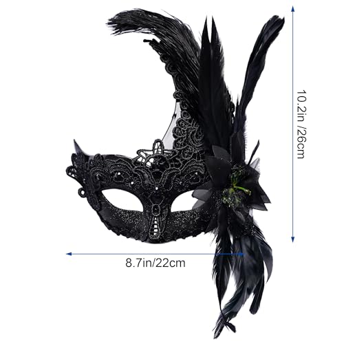Yymobt Black Feather Masquerade Mask Feather Venetian Mask for Women Cosplay Party Halloween Mardi Gras Christmas Masque - Image 2