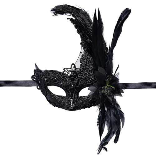 Yymobt Black Feather Masquerade Mask Feather Venetian Mask for Women Cosplay Party Halloween Mardi Gras Christmas Masque - Image 1