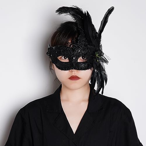 Yymobt Black Feather Masquerade Mask Feather Venetian Mask for Women Cosplay Party Halloween Mardi Gras Christmas Masque - Image 4