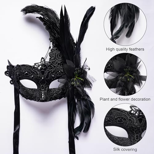 Yymobt Black Feather Masquerade Mask Feather Venetian Mask for Women Cosplay Party Halloween Mardi Gras Christmas Masque - Image 3
