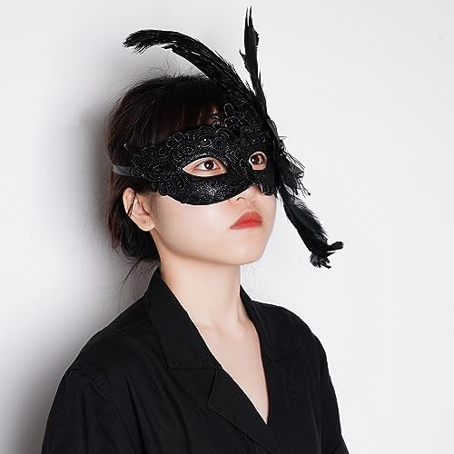 Yymobt Black Feather Masquerade Mask Feather Venetian Mask for Women Cosplay Party Halloween Mardi Gras Christmas Masque - Image 5