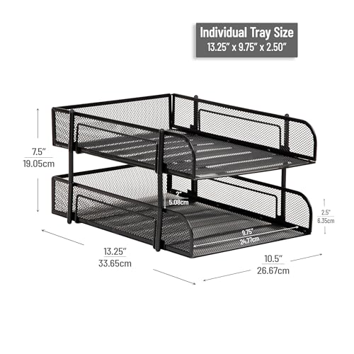 Mind Reader Stackable Paper Tray, Desktop Organizer, File Storage, Office, Metal Mesh, 2 Pcs, Black - Image 3