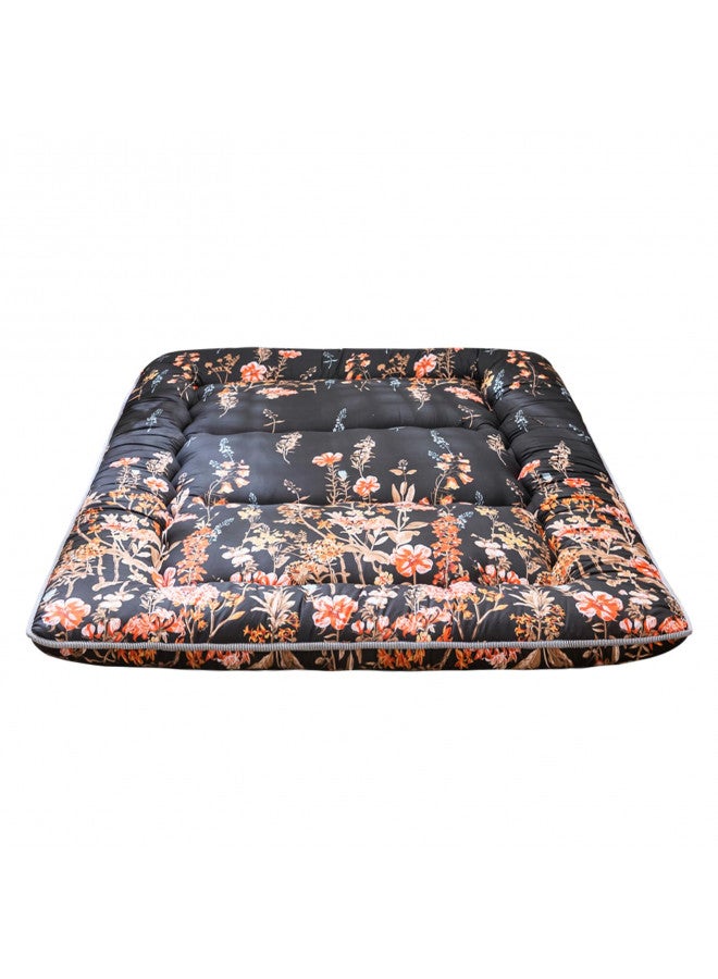 MAXYOYO Black Floral Japanese Futon Floor Mattress, Bed Mattress Topper Portable Thick Sleeping Pad Floor Bed Roll Up Camping Mattress Folding Couch Bed Mattress Pad for Guest Room, Full Size  - Image 1