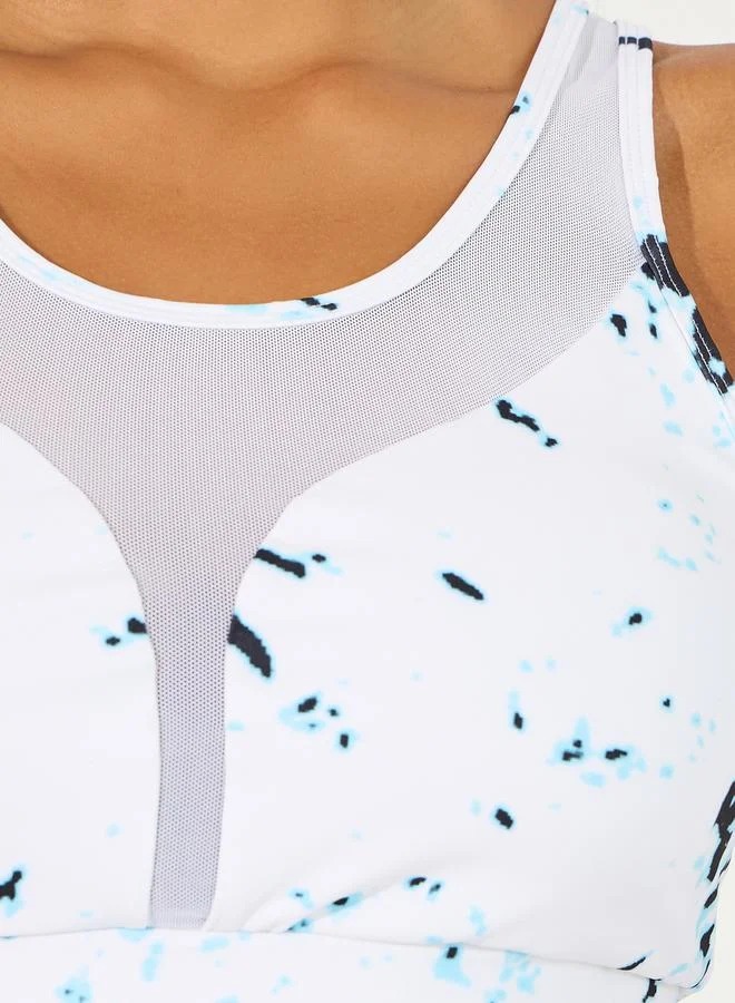 Styli Tie Dye Contrast Stitch Detail Mesh Insert Sports Bra & Mesh Pocket Leggings Set