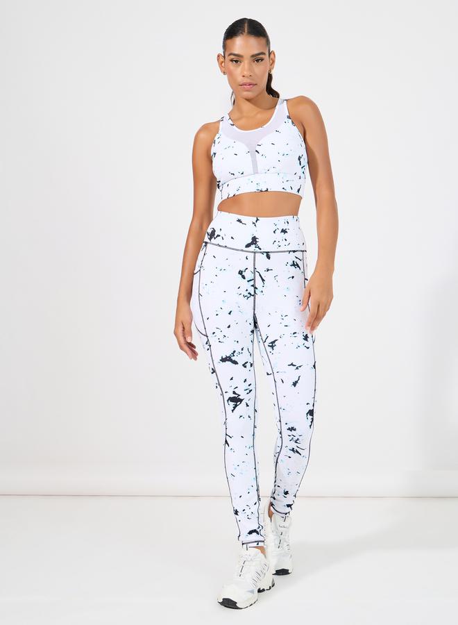 Styli Tie Dye Contrast Stitch Detail Mesh Insert Sports Bra & Mesh Pocket Leggings Set - Image 1